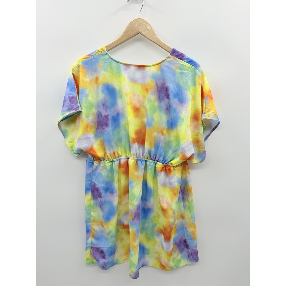 Miken Juniors Size Medium Colorful Tie-Dye Tie-Front Short-Sleeve Swim Cover-Up - Picture 6 of 11